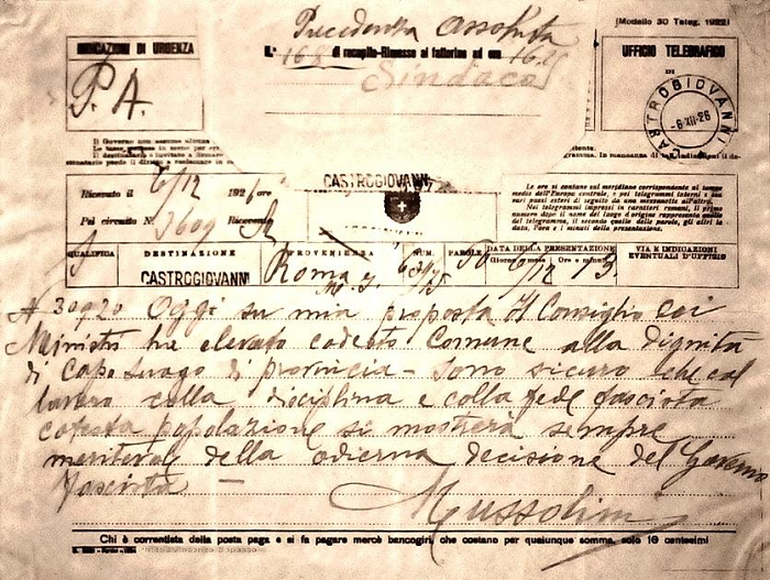 mussolini telegramma